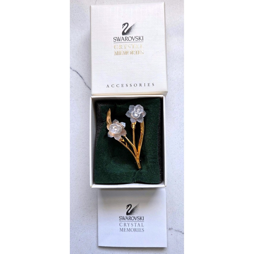 VTG Swarovski Crystal Memories Frosted Daffodils Gold Plated Brooch Pin NIB